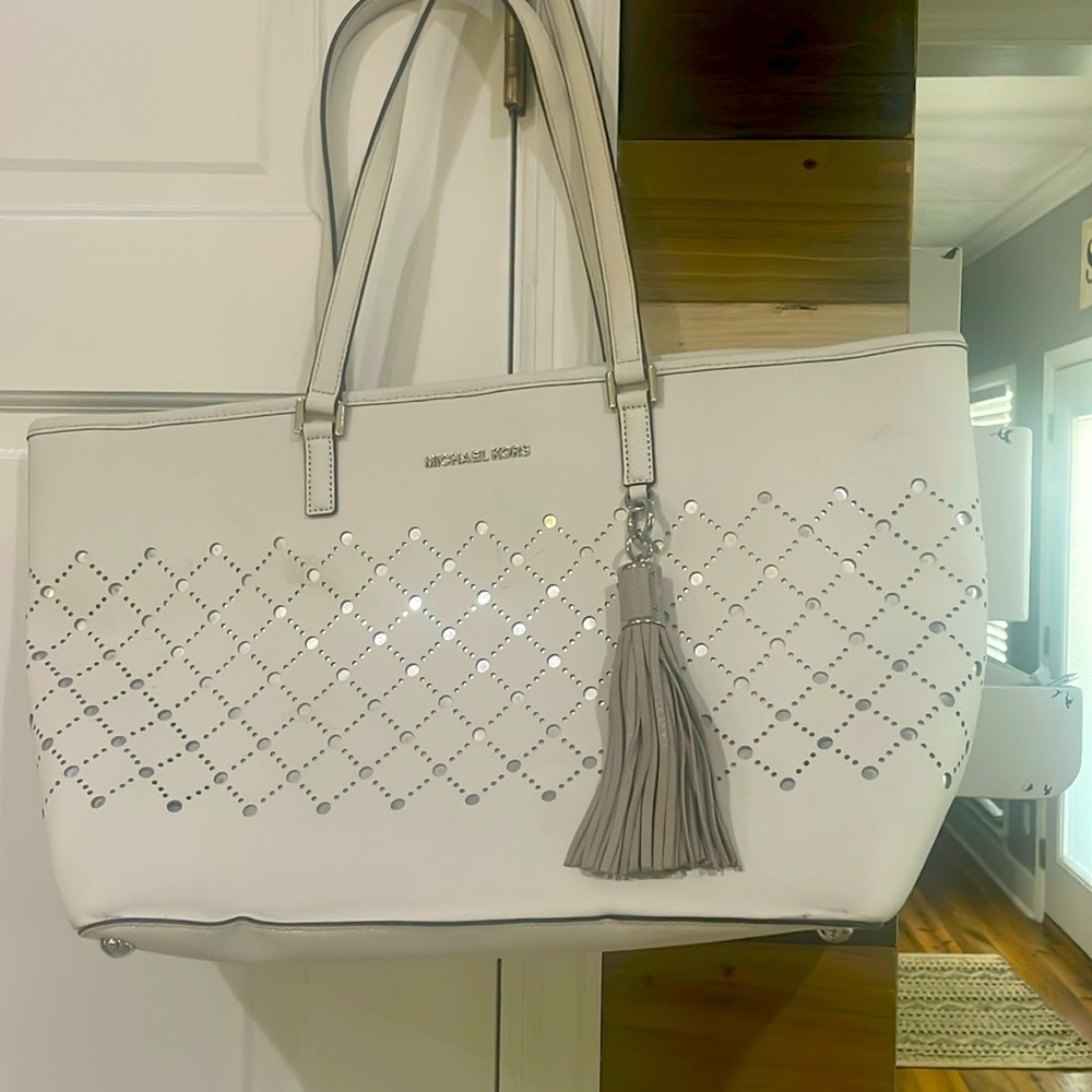 Michael Kors White Tote with Cut-Out Design
